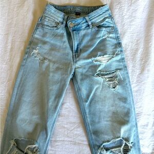 Women American Eagle Mom Jeans w/ Crossover Waist